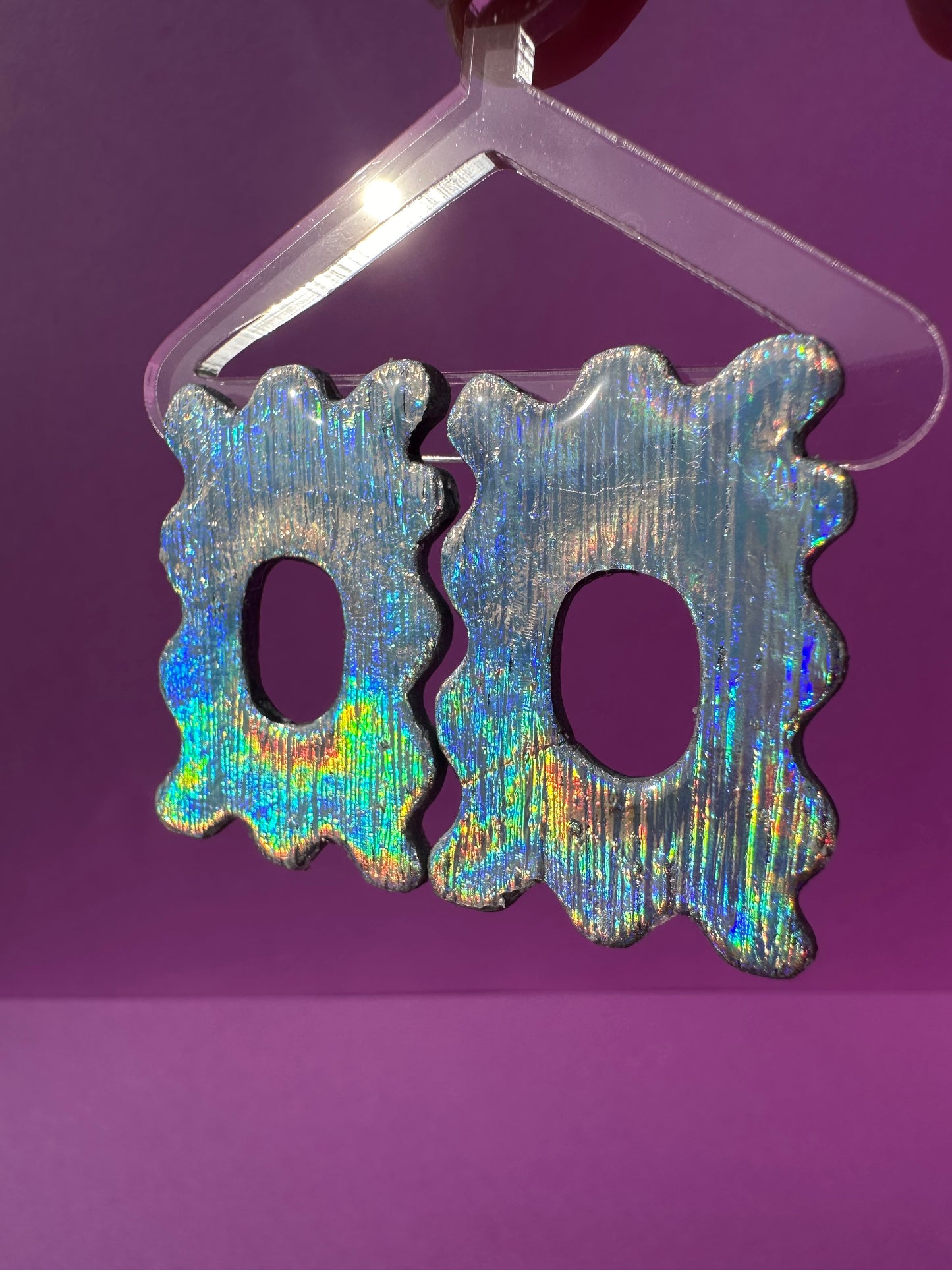 Echo in Aura Holographic - Wavy Geometric Statement Earrings (Beads Optional)