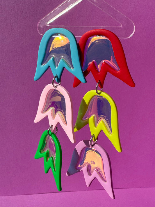 Lexie in Multi Aura Tulip - Iridescent, Blue, Green, Baby, Red, Lime & Lilac Window Statement Earrings