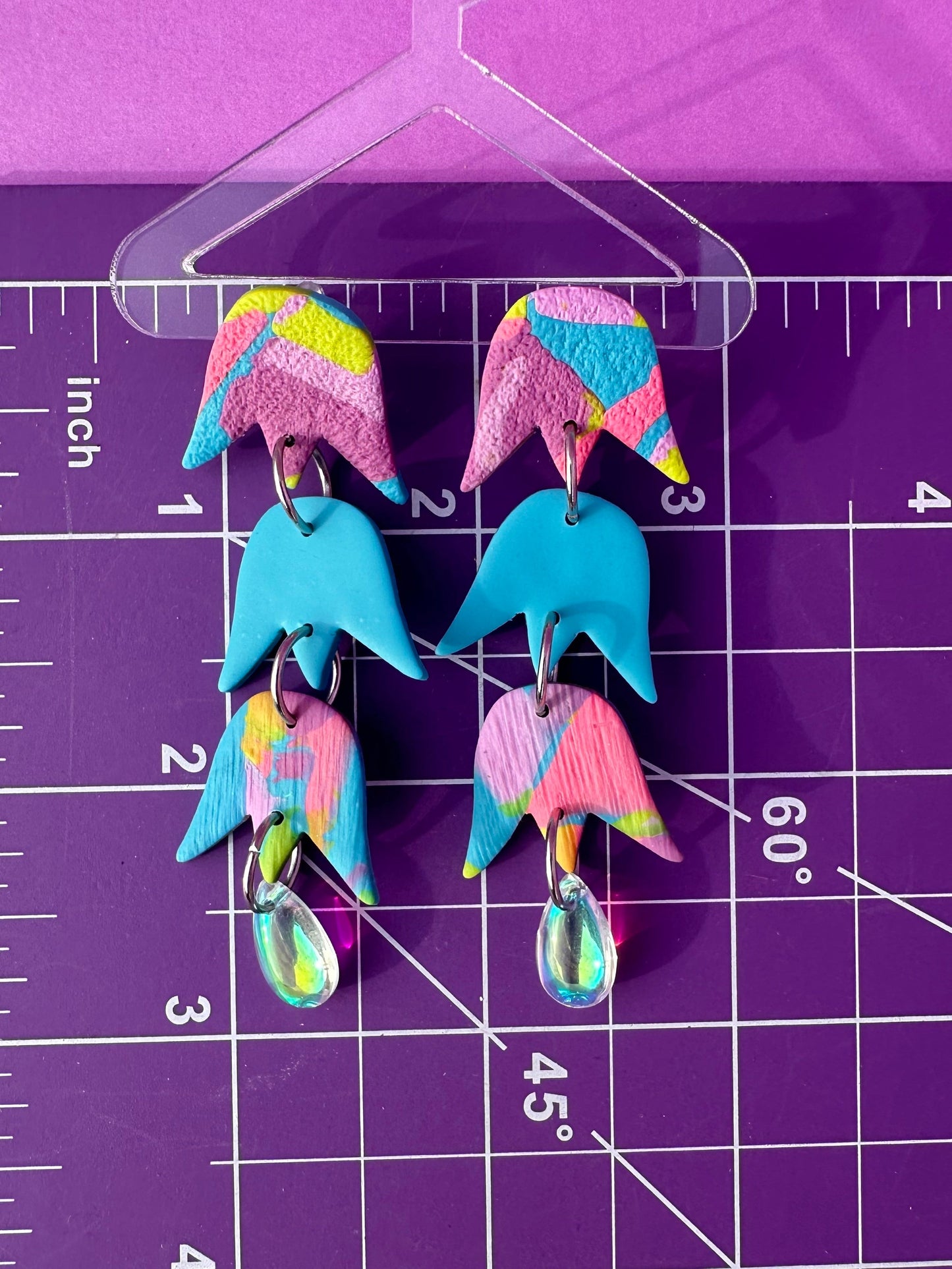 Rainbow Edit Laleh Triple Tulip Earrings - Triple Flower Dangle Statement Earrings