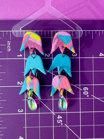 Rainbow Edit Laleh Triple Tulip Earrings - Triple Flower Dangle Statement Earrings