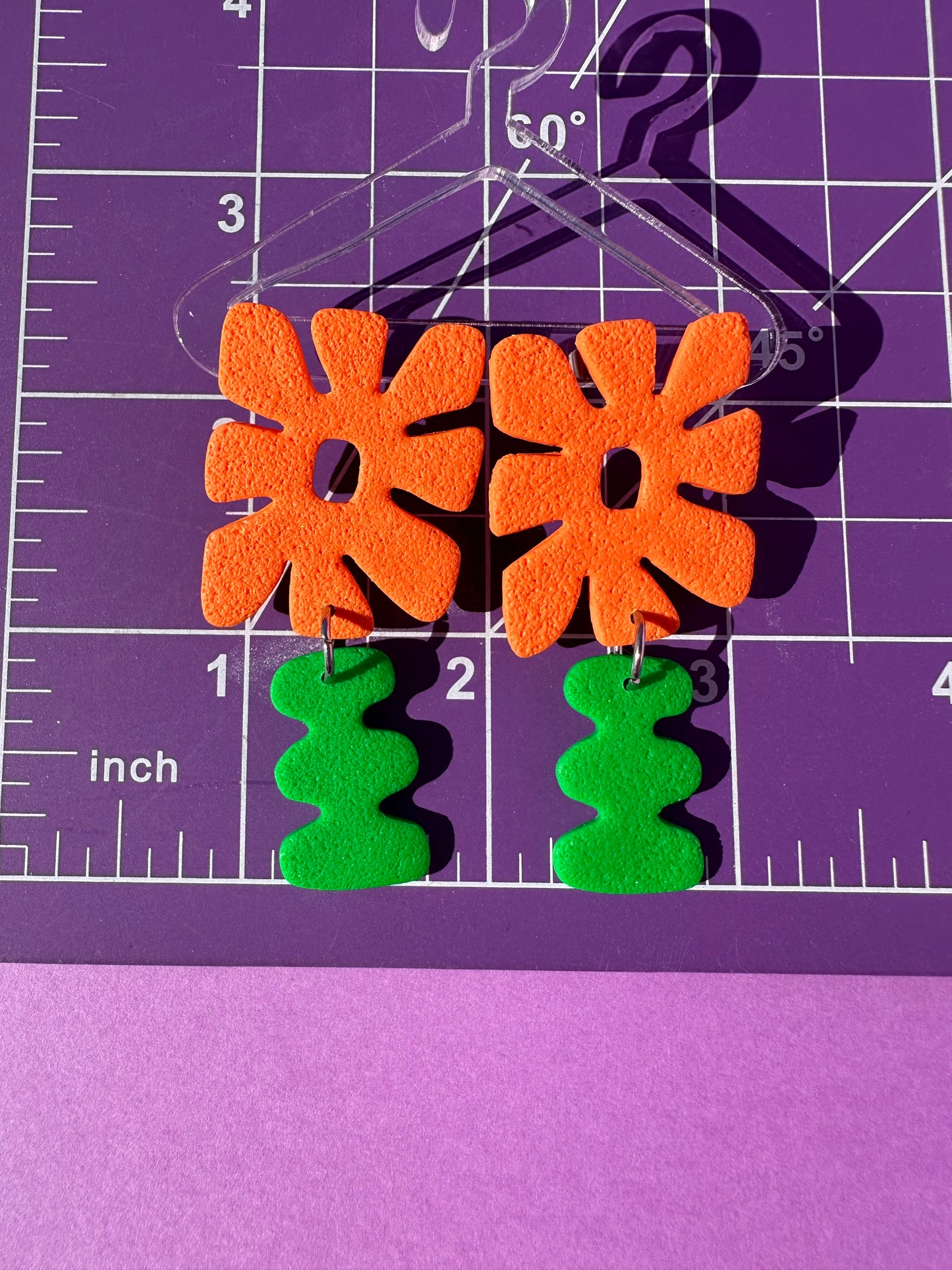 Retro Flower Stem - Whimsical Flower Earrings in Orange or Pink