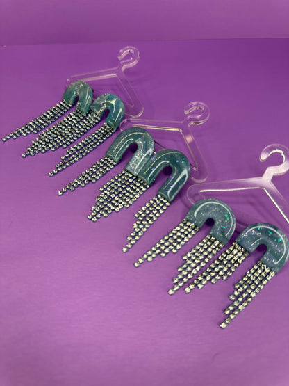 Skye in Ice Blue - Rhinestone Fringe Cascading Arch Statement Earrings