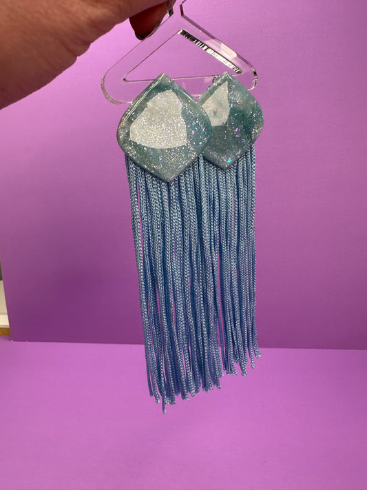 Milan in Ice Blue - Tassel Fringe Statement Earrings