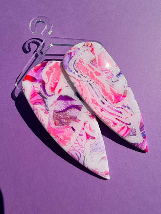 Millie Dagger in Neon, Pink & Purple Iridescent Hand Painted Earrings