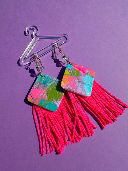 Fiona in Neon Rainbow Hand Painted Fringe Statement Earrings