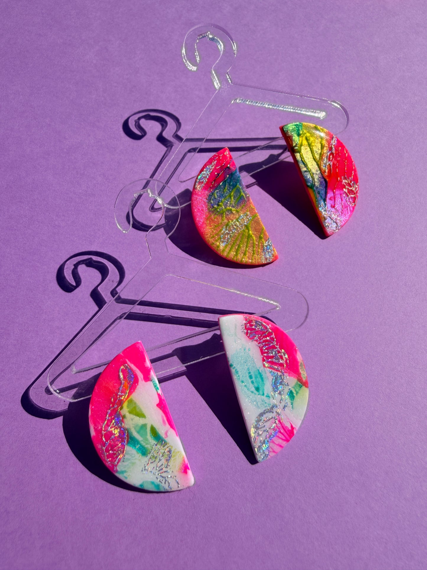 Mini Chloe in Neon Rainbow Painted Half Circle Statement Earrings