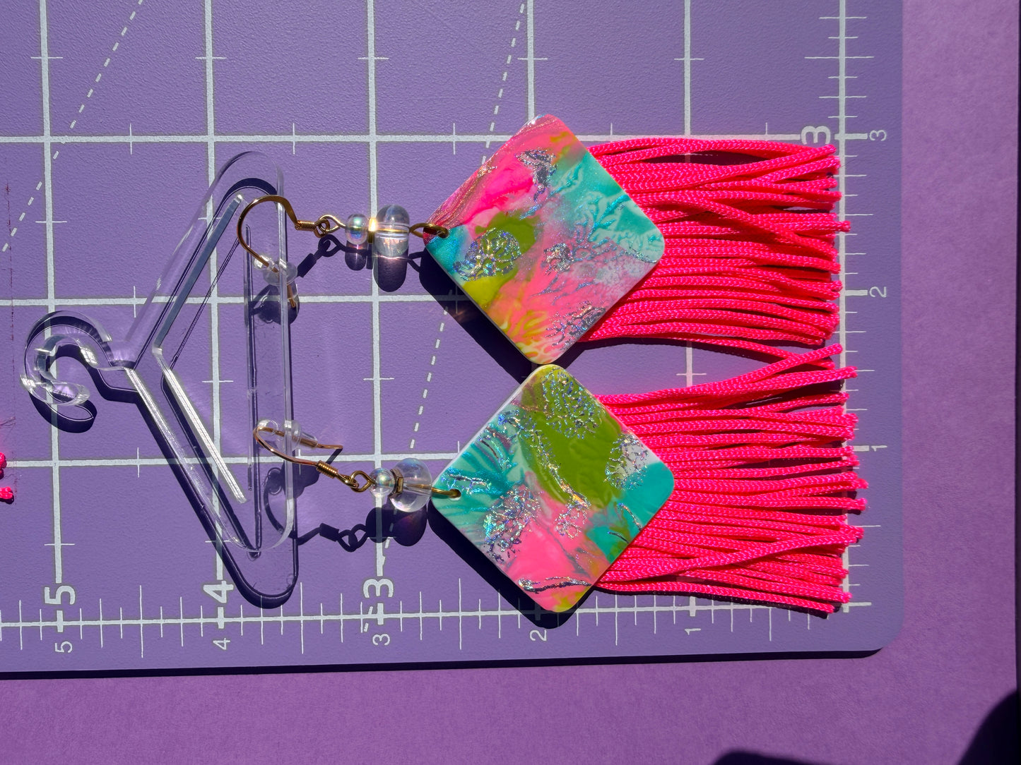Fiona in Neon Rainbow Hand Painted Fringe Statement Earrings