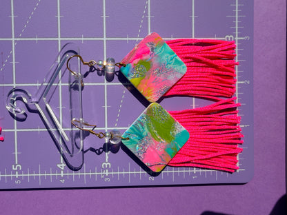 Fiona in Neon Rainbow Hand Painted Fringe Statement Earrings