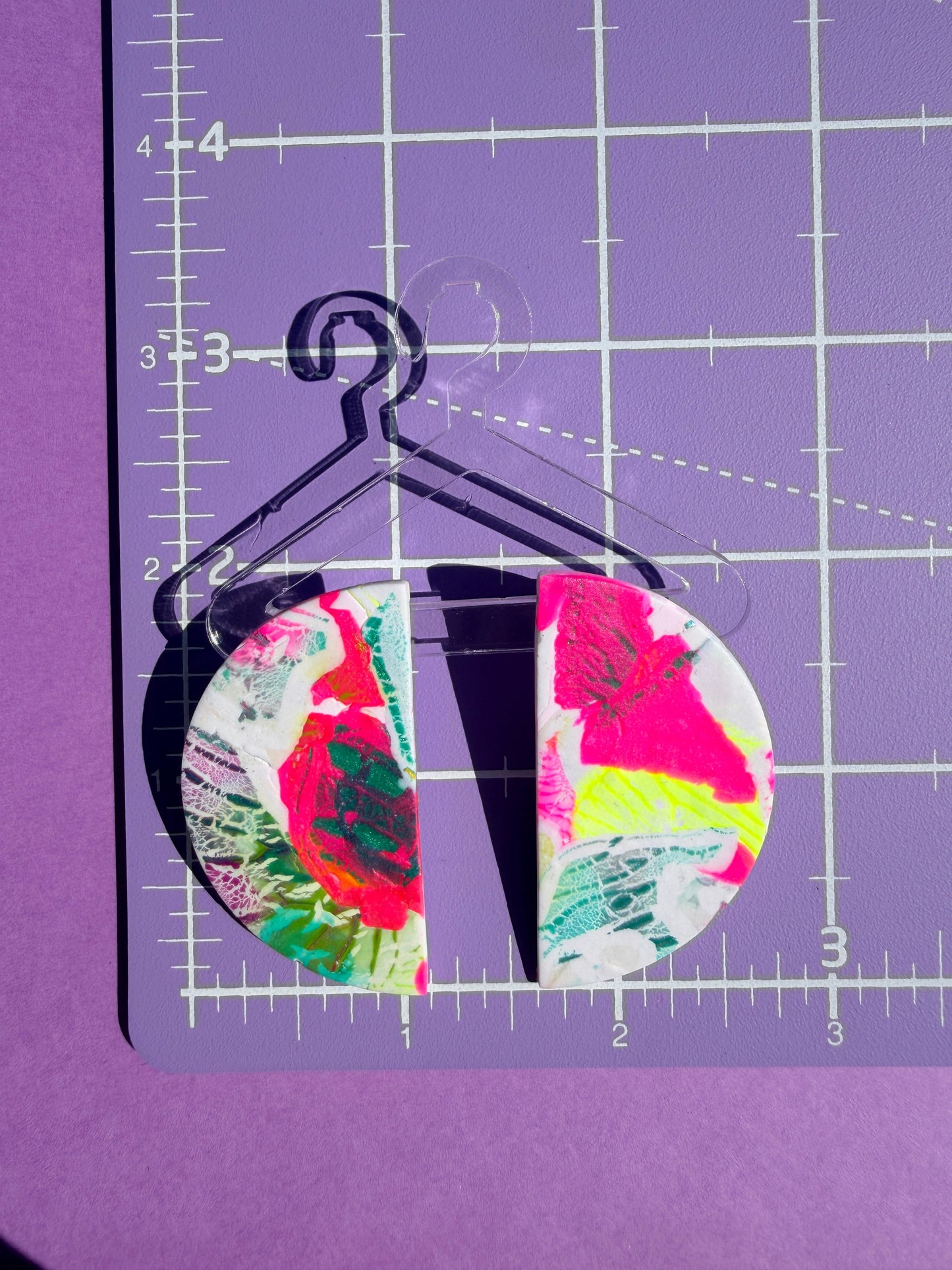 Chloe in Neon Rainbow Painted Half Circle Statement Earrings