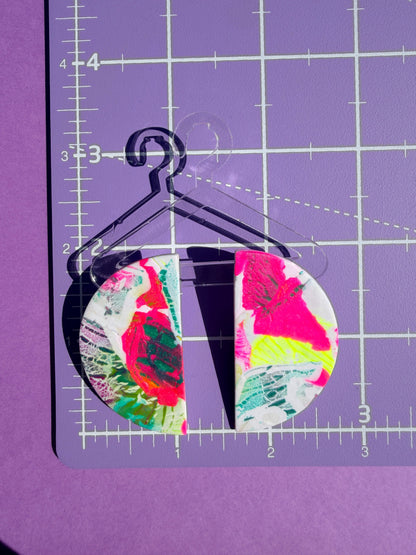 Chloe in Neon Rainbow Painted Half Circle Statement Earrings