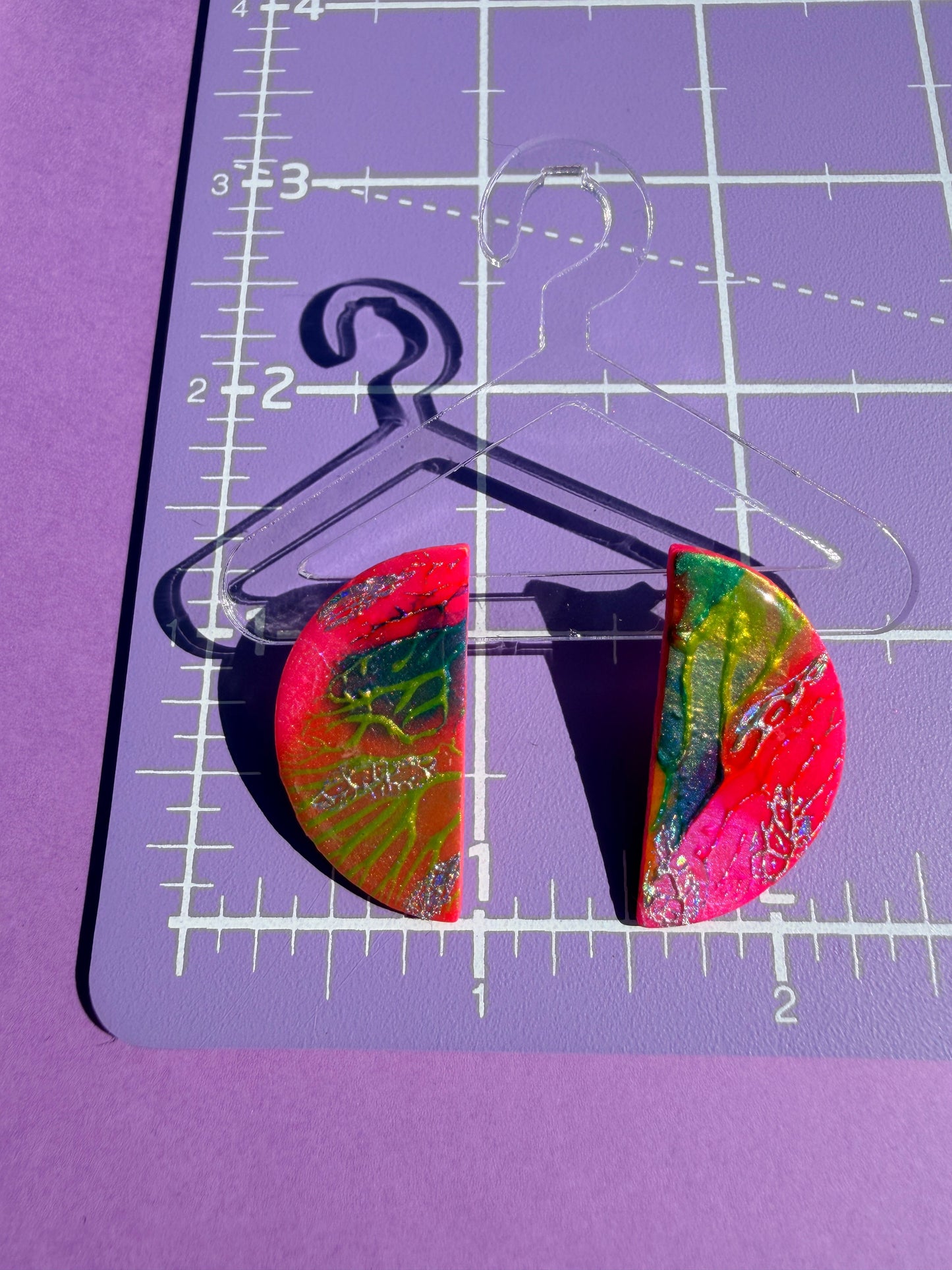 Mini Chloe in Neon Rainbow Painted Half Circle Statement Earrings