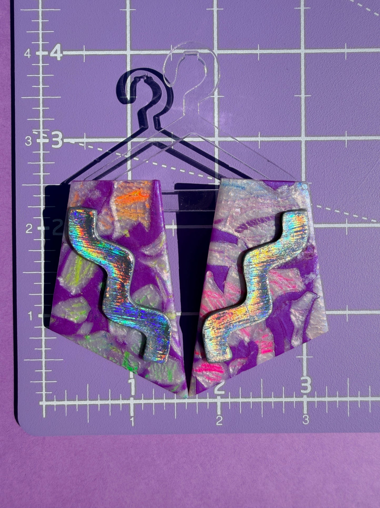 Seline in Neon Rainbow Stacked Trapezoid Statement Earrings