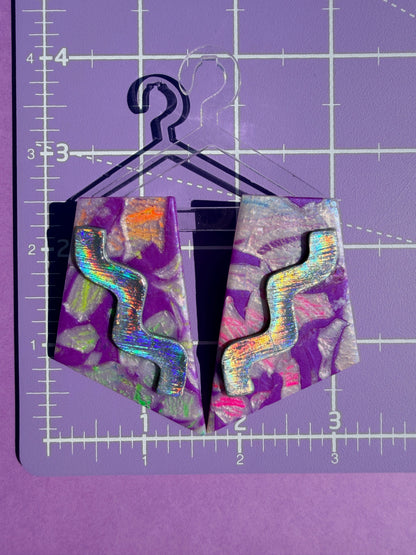 Seline in Neon Rainbow Stacked Trapezoid Statement Earrings