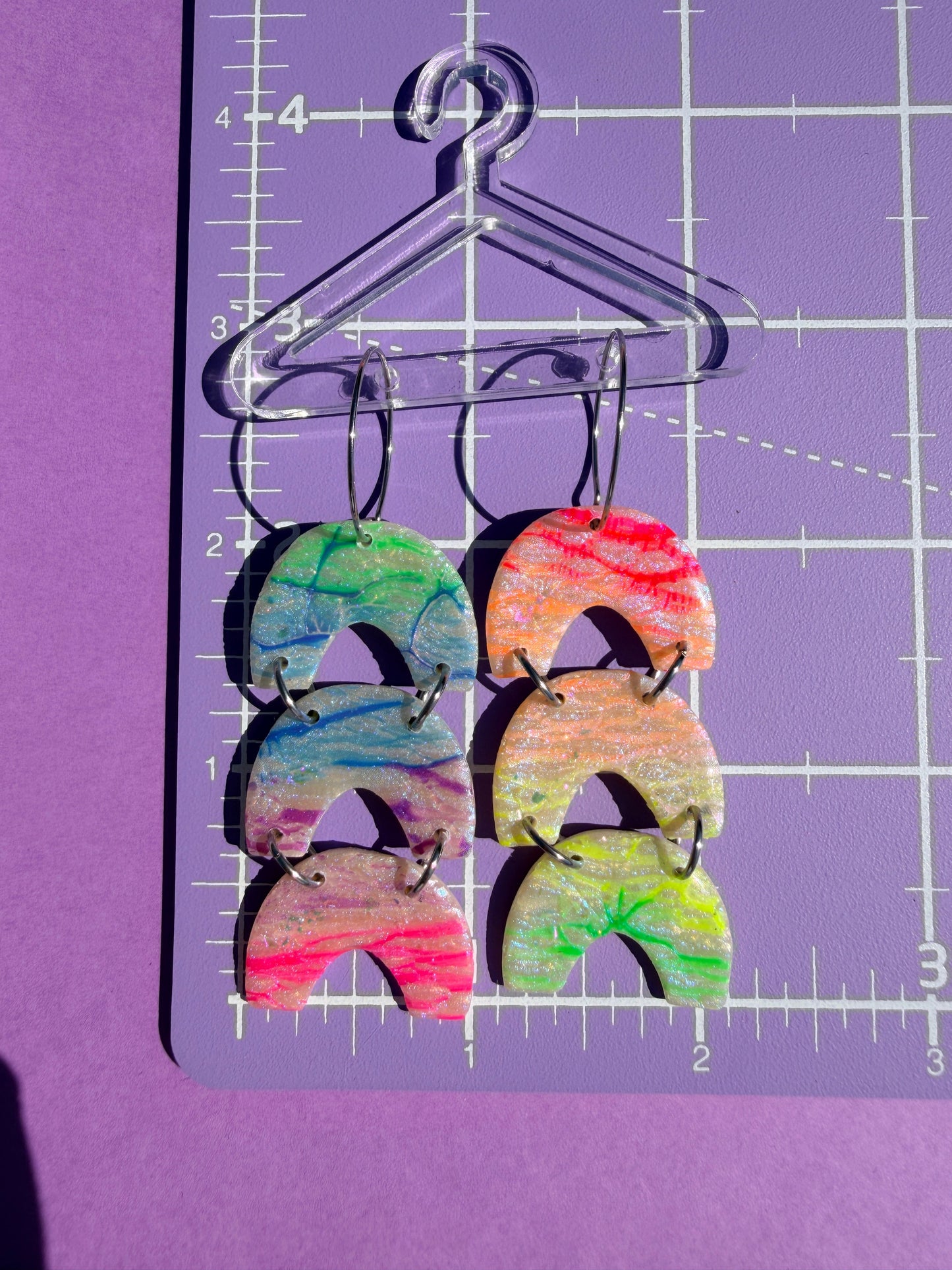 Triple Rainbow in Opal Rainbow - Iridescent Statement Earrings