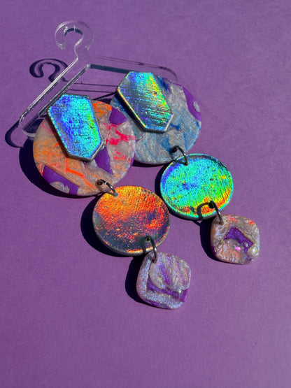 Jocelyn in Neon Rainbow Stacked Dangle Earrings