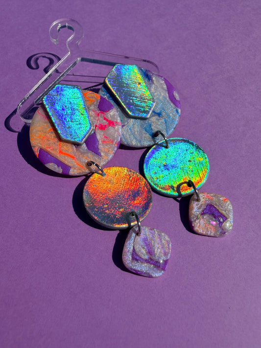 Jocelyn in Neon Rainbow Stacked Dangle Earrings