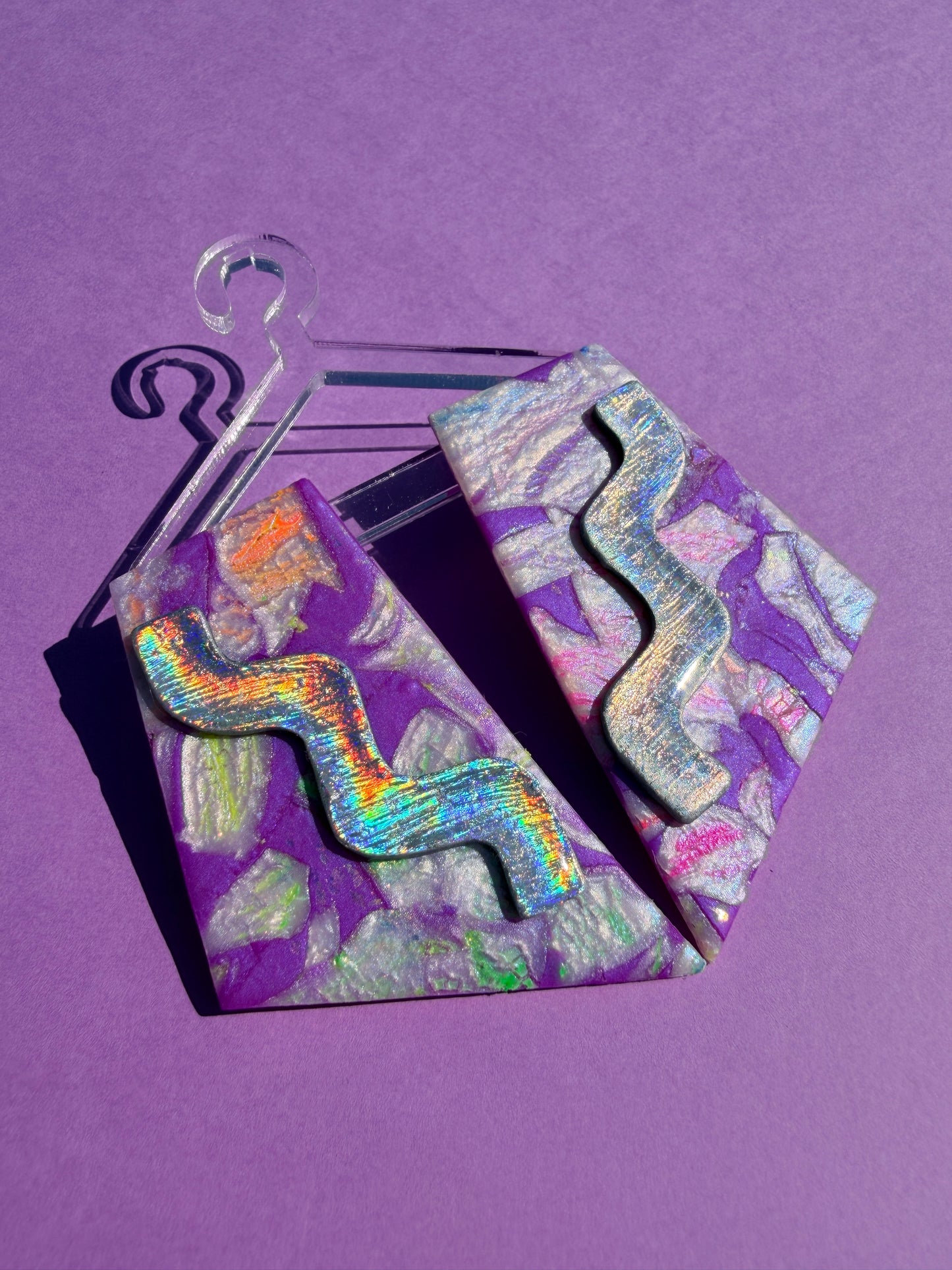 Seline in Neon Rainbow Stacked Trapezoid Statement Earrings