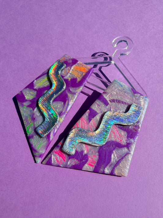 Seline in Neon Rainbow Stacked Trapezoid Statement Earrings