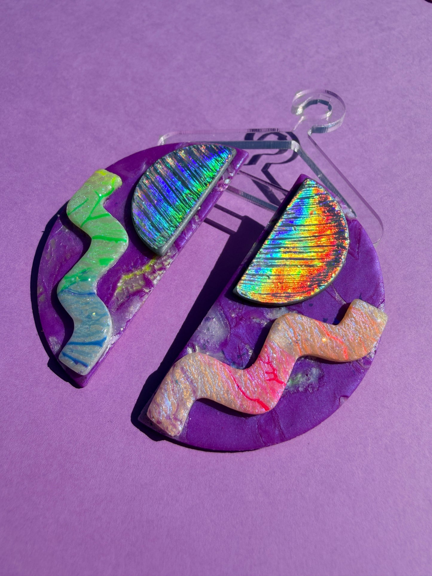 Chloe in Neon Rainbow Stacked Half Circle Statement Earrings