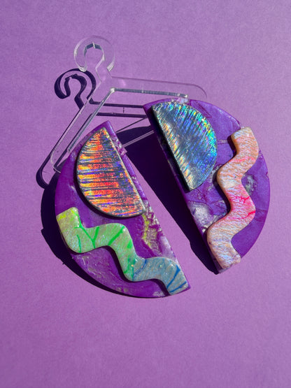 Chloe in Neon Rainbow Stacked Half Circle Statement Earrings