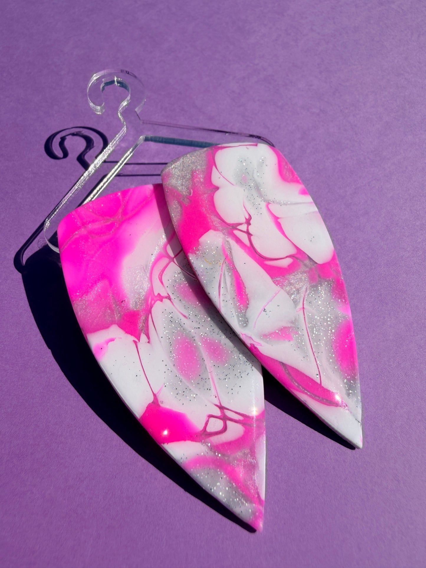 Millie Dagger in Pink &Silver Mokume Gane - Large, Medium or Small Earrings