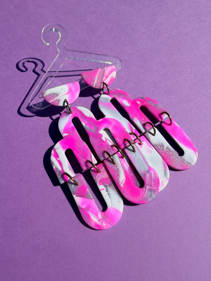 Celeste in Pink & Silver Mokume Gane Handmade Earrings