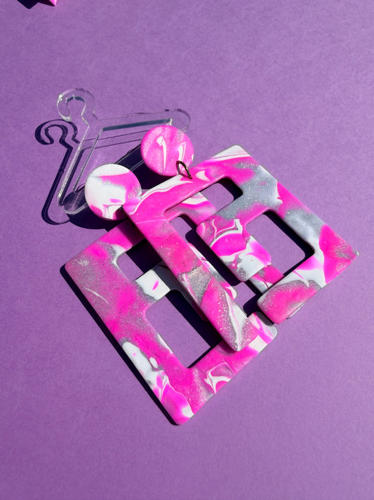 Zora in Pink & Silver Mokume Gane Handmade Earrings