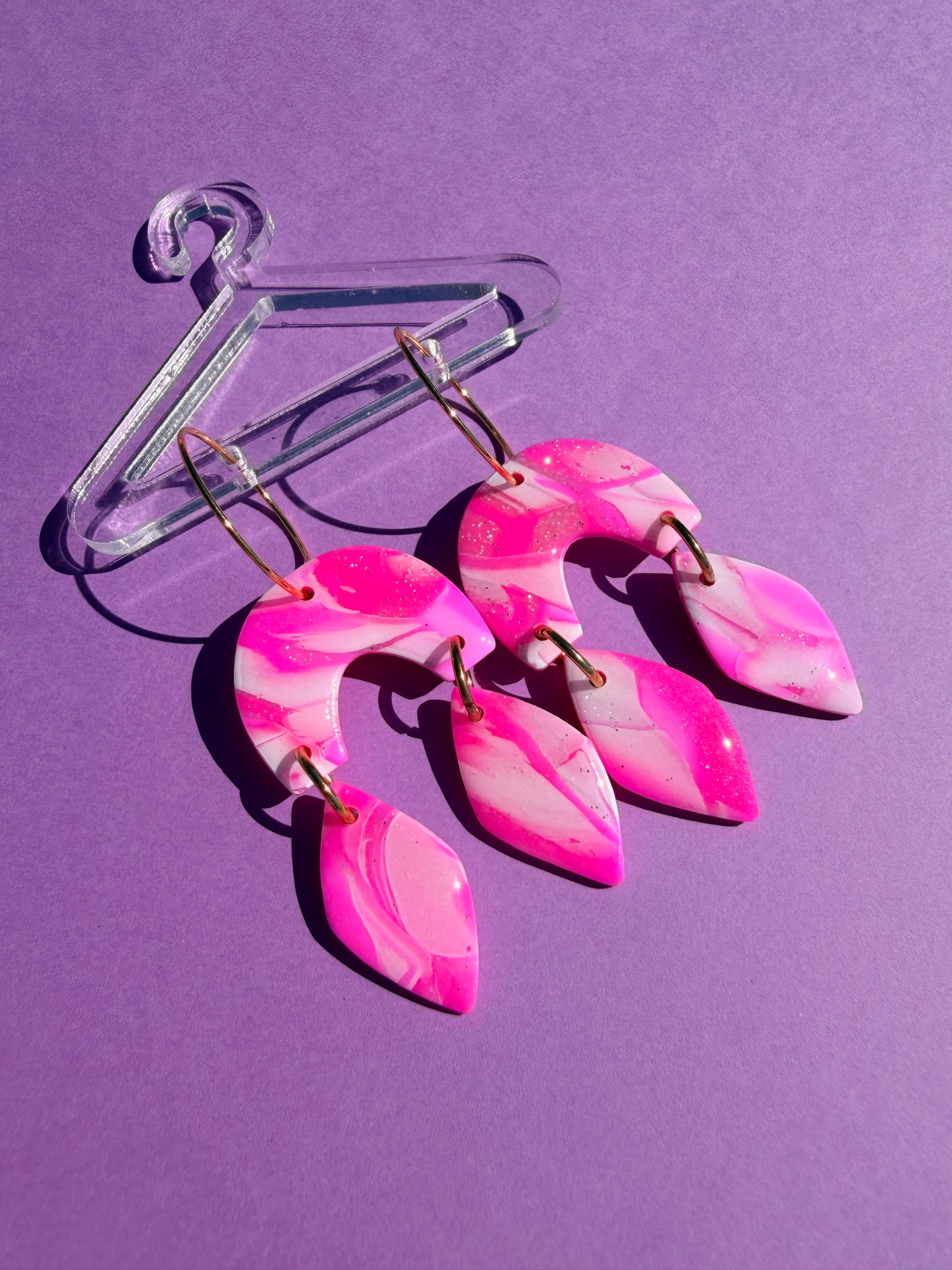 Kaia in Pink & Silver Mokume Gane Handmade Earrings