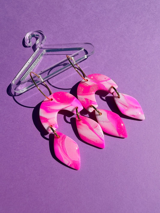 Kaia in Pink & Silver Mokume Gane Handmade Earrings