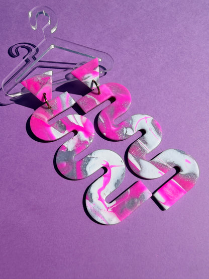 Bailey in Pink & Silver Mokume Gane Handmade Earrings