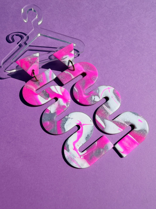Bailey in Pink & Silver Mokume Gane Handmade Earrings
