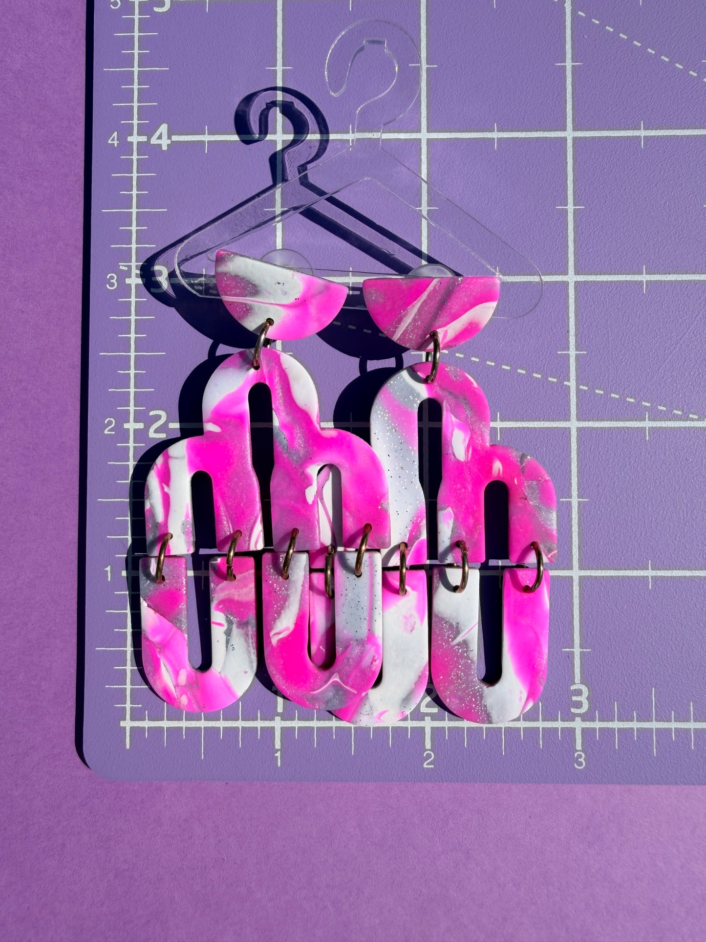 Celeste in Pink & Silver Mokume Gane Handmade Earrings