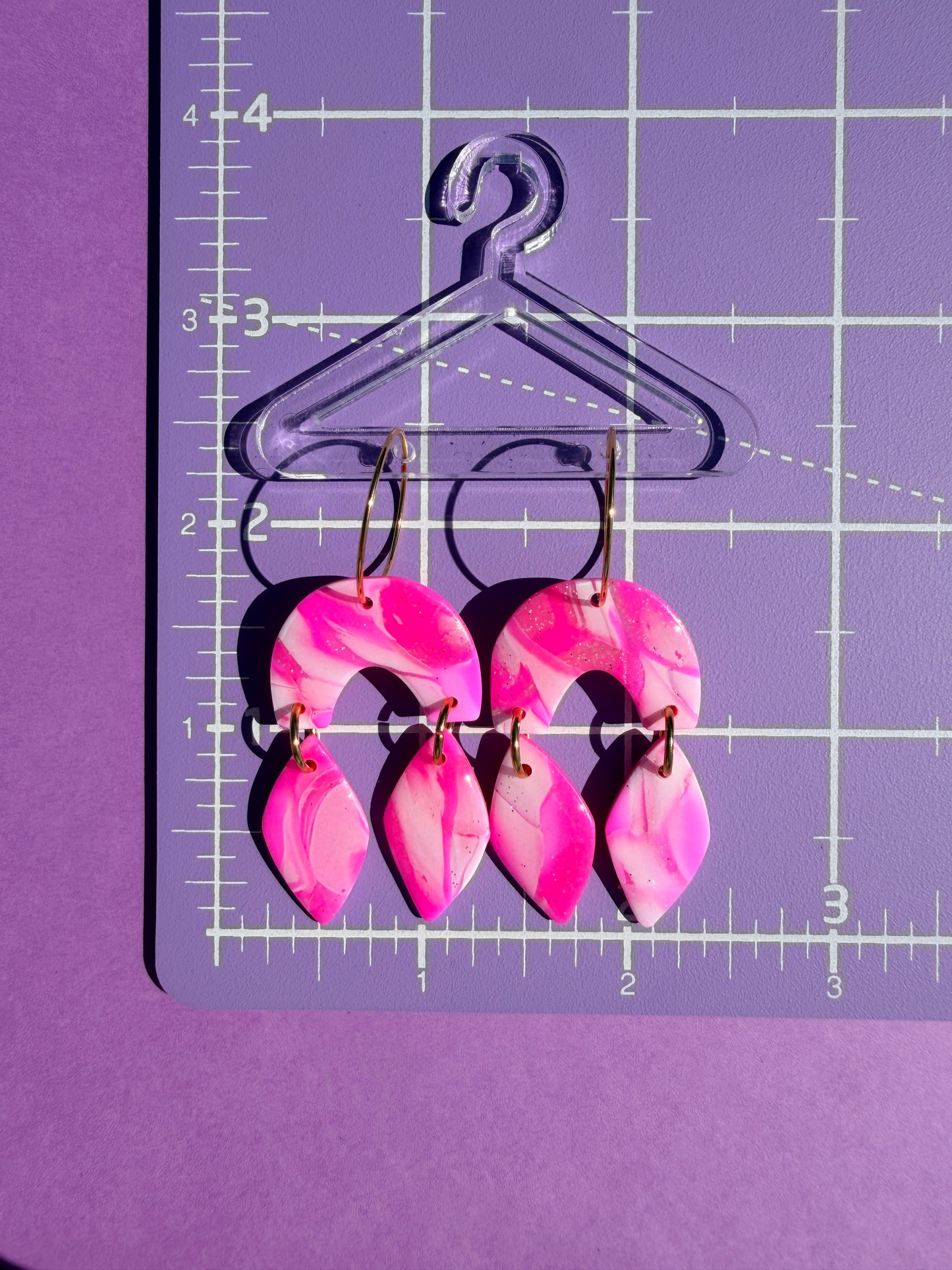 Kaia in Pink & Silver Mokume Gane Handmade Earrings