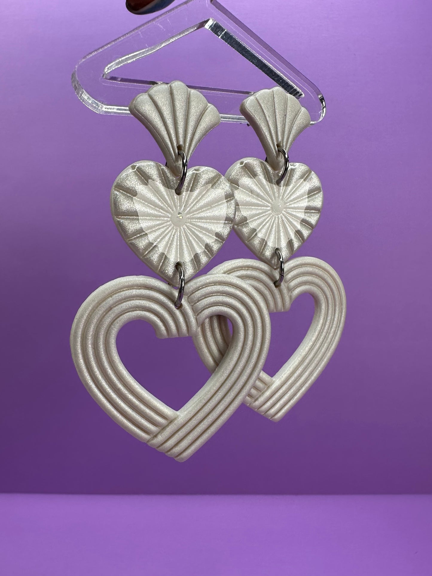 Lydia Starburst Fan Nested Hearts  - Coquette Statement Earrings