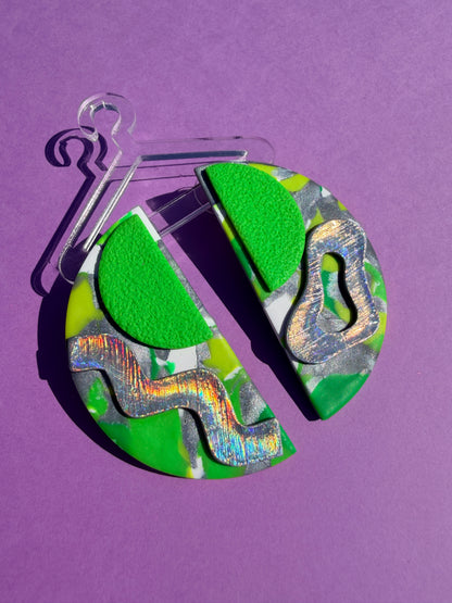 Chloe in Neon Stacked Half Circle Statement Earrings