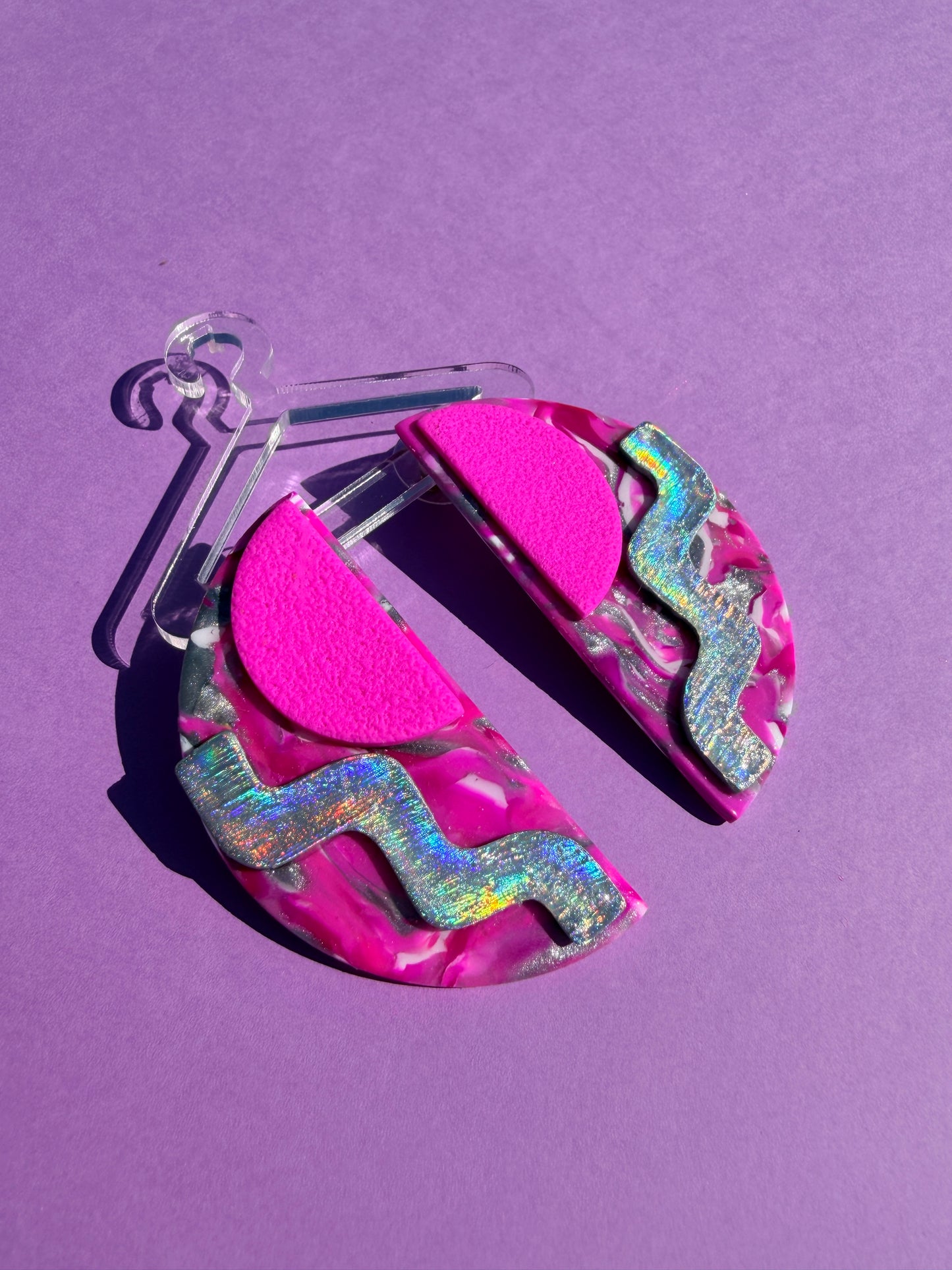 Chloe in Neon Stacked Half Circle Statement Earrings