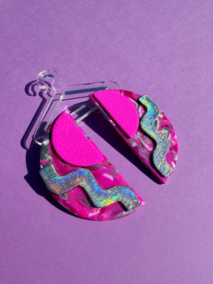 Chloe in Neon Stacked Half Circle Statement Earrings