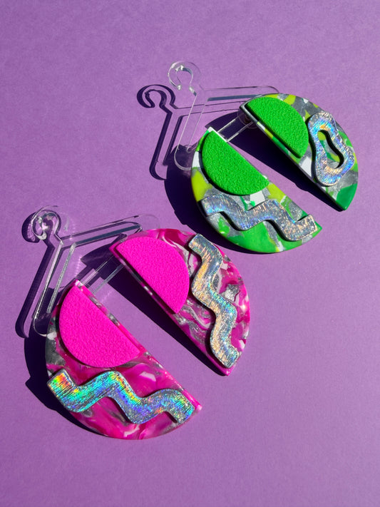 Chloe in Neon Stacked Half Circle Statement Earrings