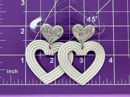 Lydia Embossed Nested Hearts in Pearl Opalescent- Coquette Statement Earrings