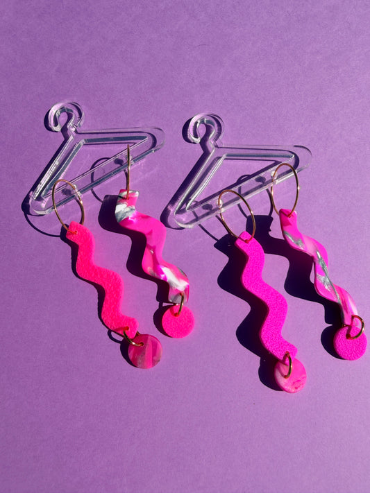 Patti Pink Vibrant Neon Squiggle Dot Statement Earrings