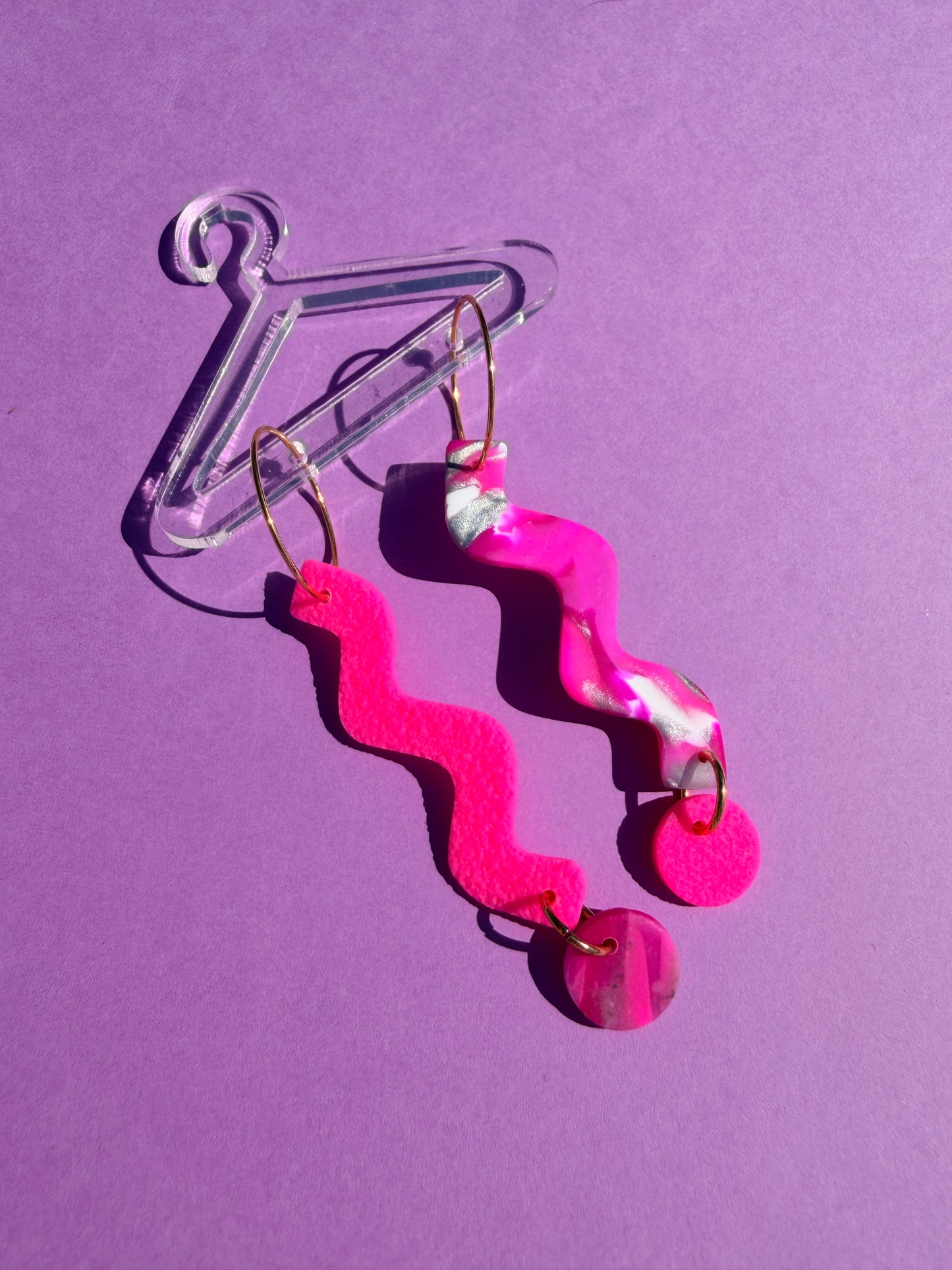 Patti Pink Vibrant Neon Squiggle Dot Statement Earrings