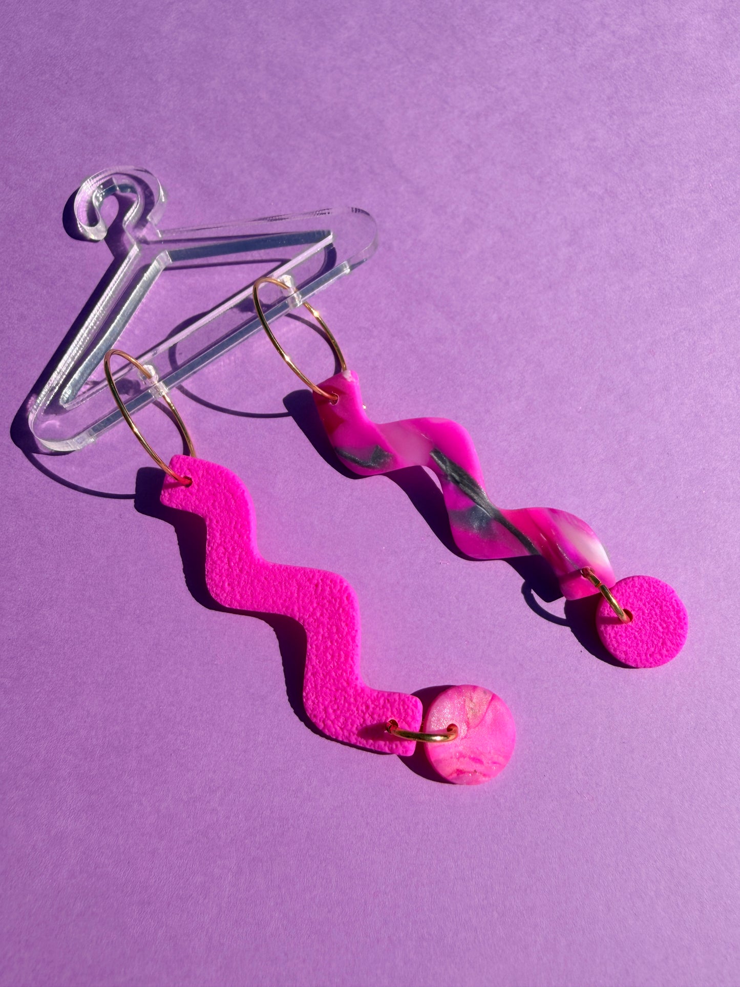 Patti Pink Vibrant Neon Squiggle Dot Statement Earrings