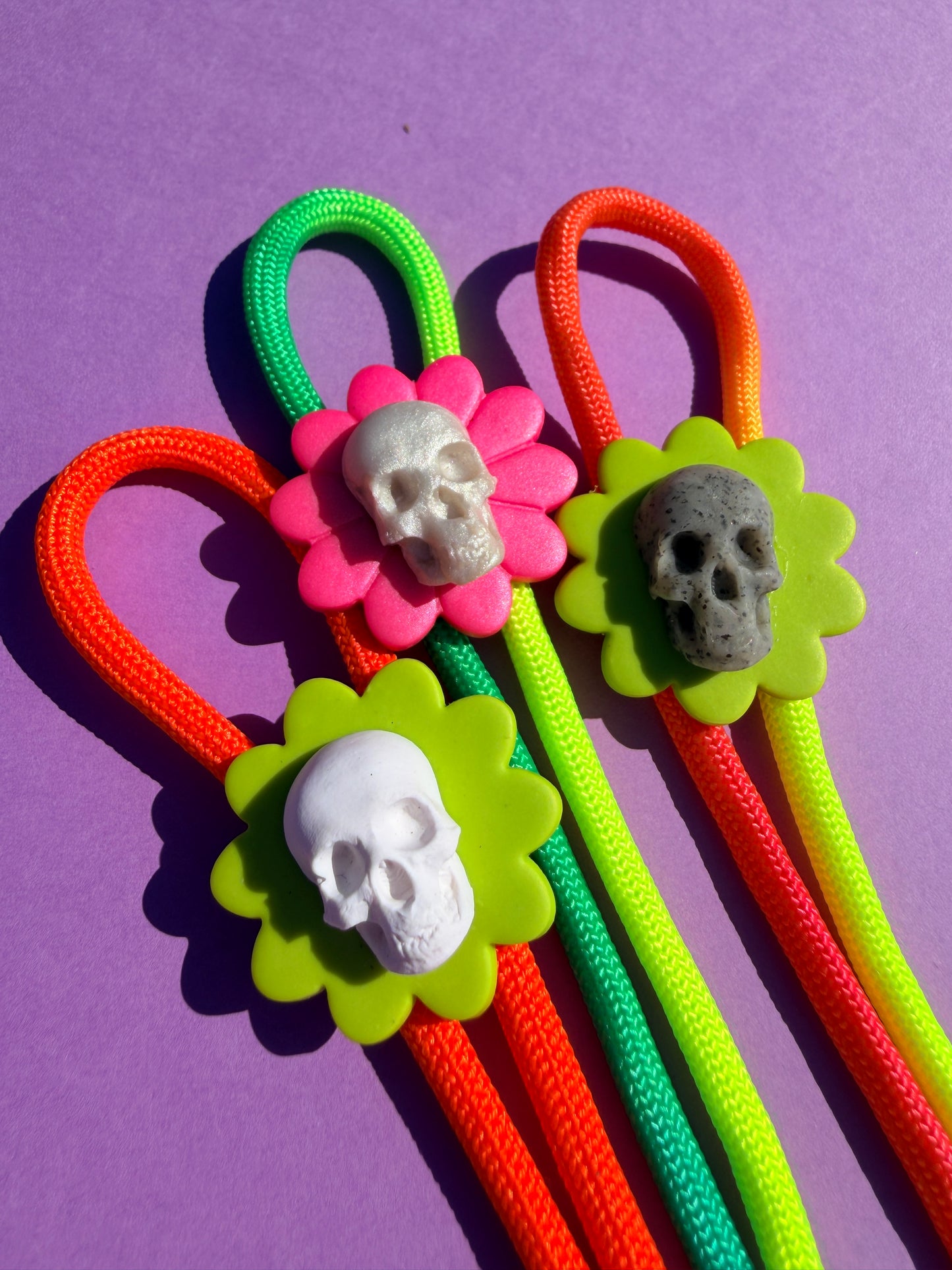 Bolo Ties - Flower & Skull Bolo + Neon Tie Color of Choice