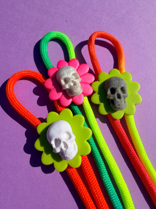 Bolo Ties - Flower & Skull Bolo + Neon Tie Color of Choice