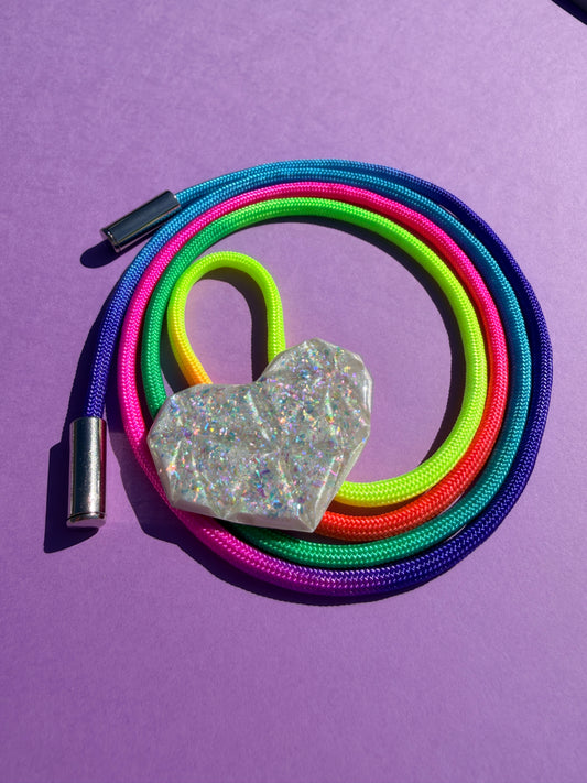 Bolo Ties - Opalescent Geometric Heart Bolo + Neon Tie Color of Choice