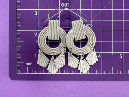 Adeline Embossed Fan Geometric Pearlescent- Coquette Statement Earrings