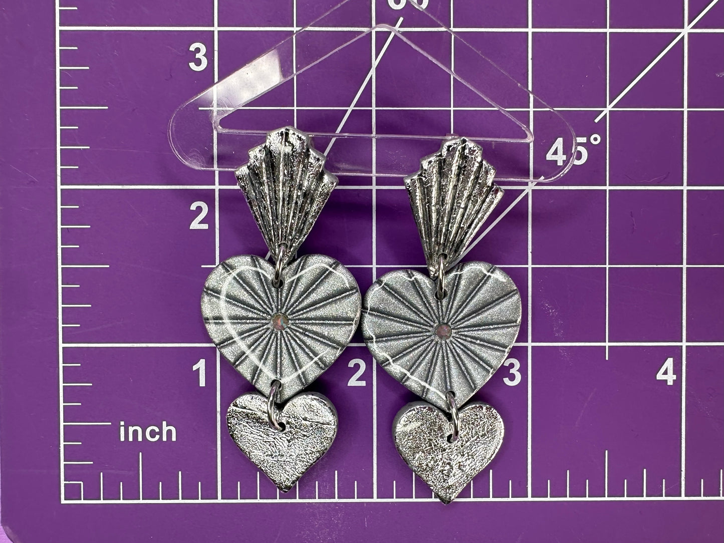 Julie Double Crushed Silver & Chrome Fan Small Stacked Heart Earrings