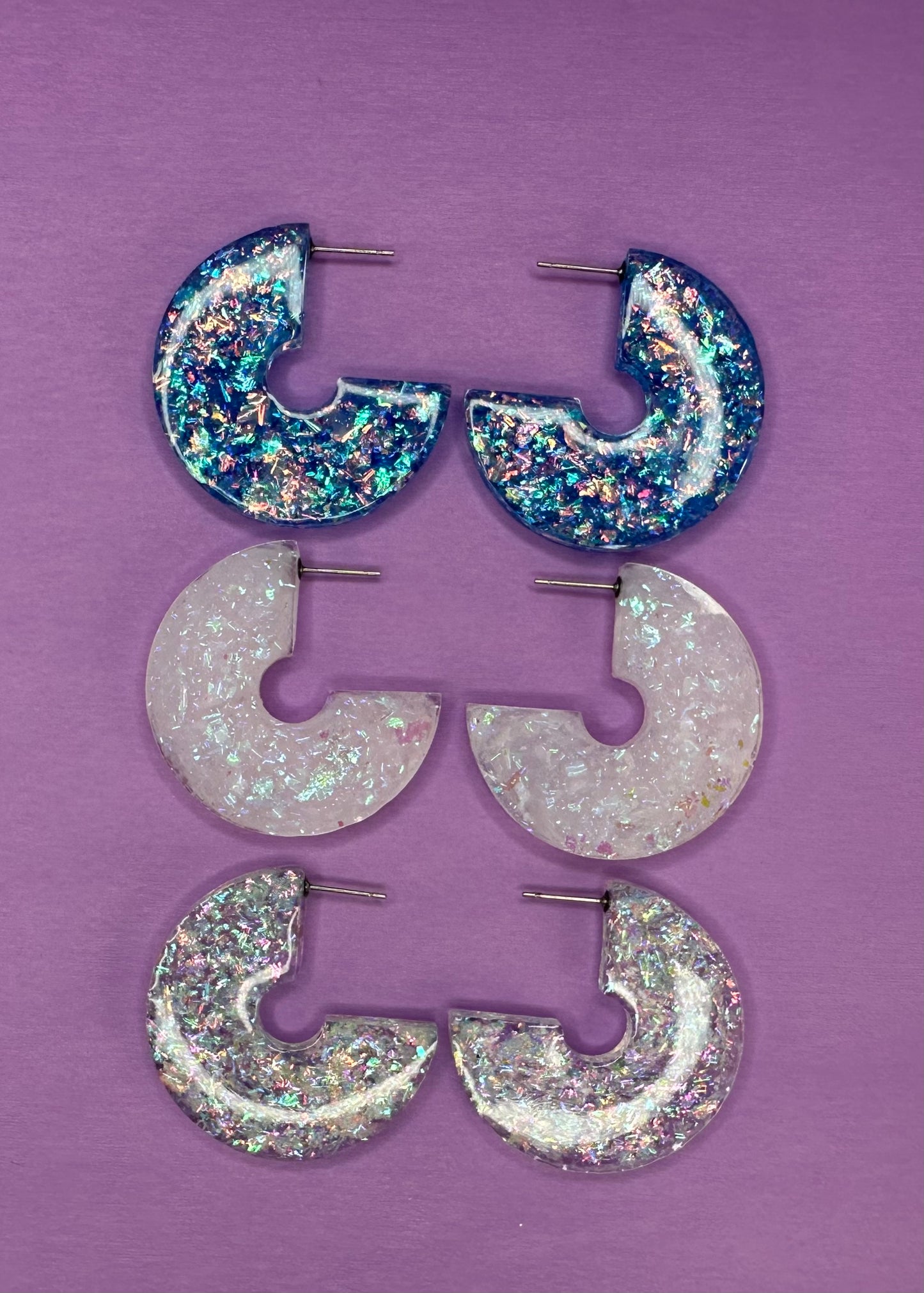 Soleil Chunky Shimmering Dopamine Hoops in Ice Blue, Pale Pink Opal, or Crystal Rainbow - Valentine Heart Hoop Earrings