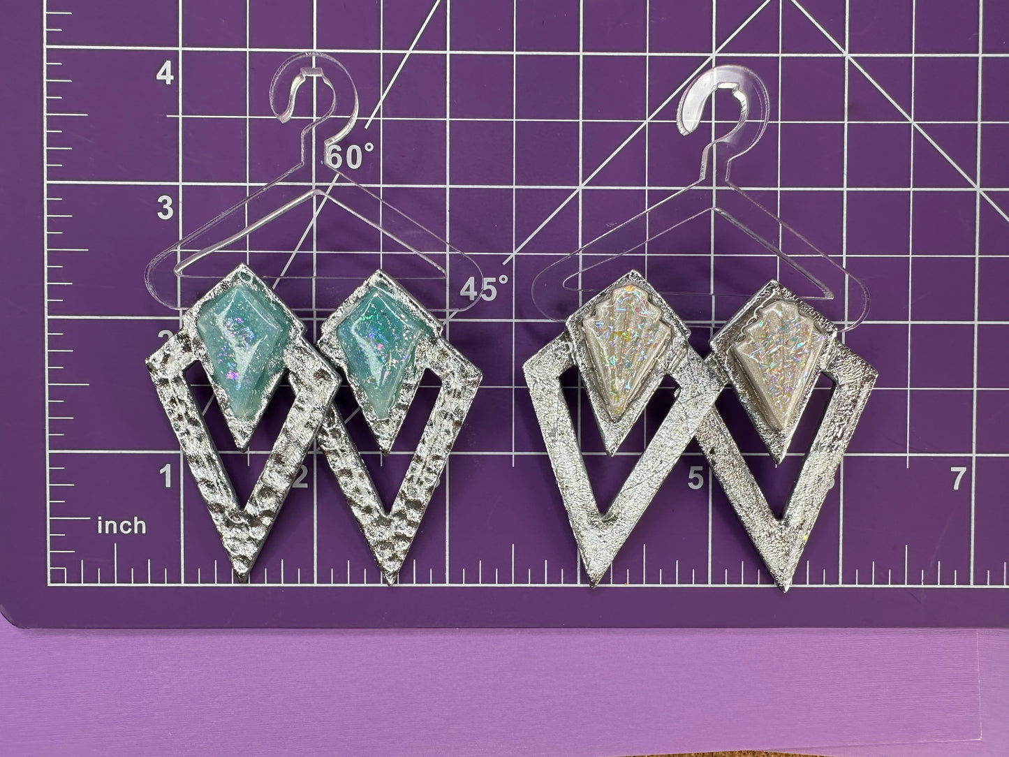 Ever in Vintage in Silver with White or Blue Opalescence  - Geometric Statement Earrings