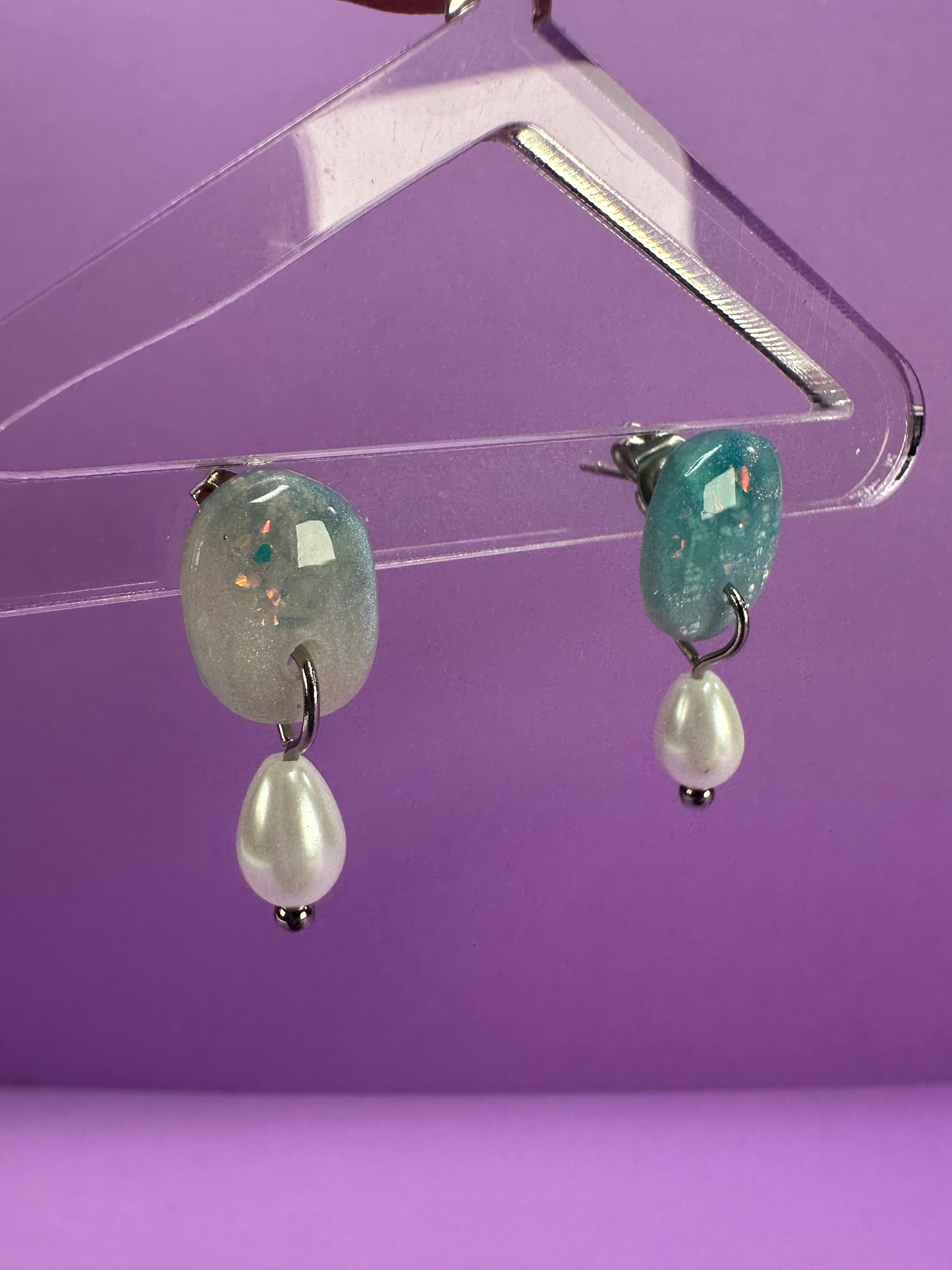 Ava in Ice Blue - Dainty Pearl Drop Earrings